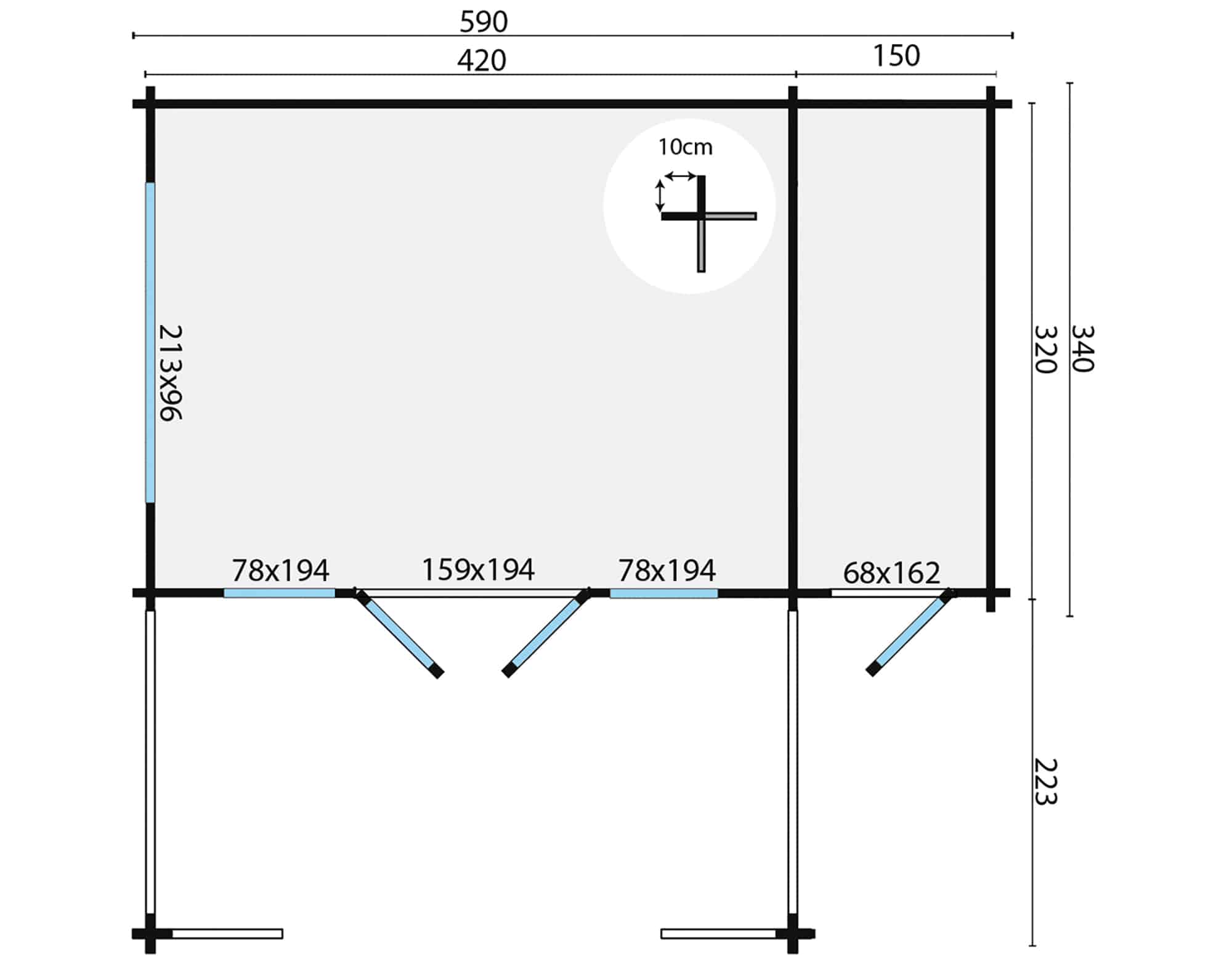 Blokhut – Tuinhuis Coventry | 58 mm | vuren onbehandeld