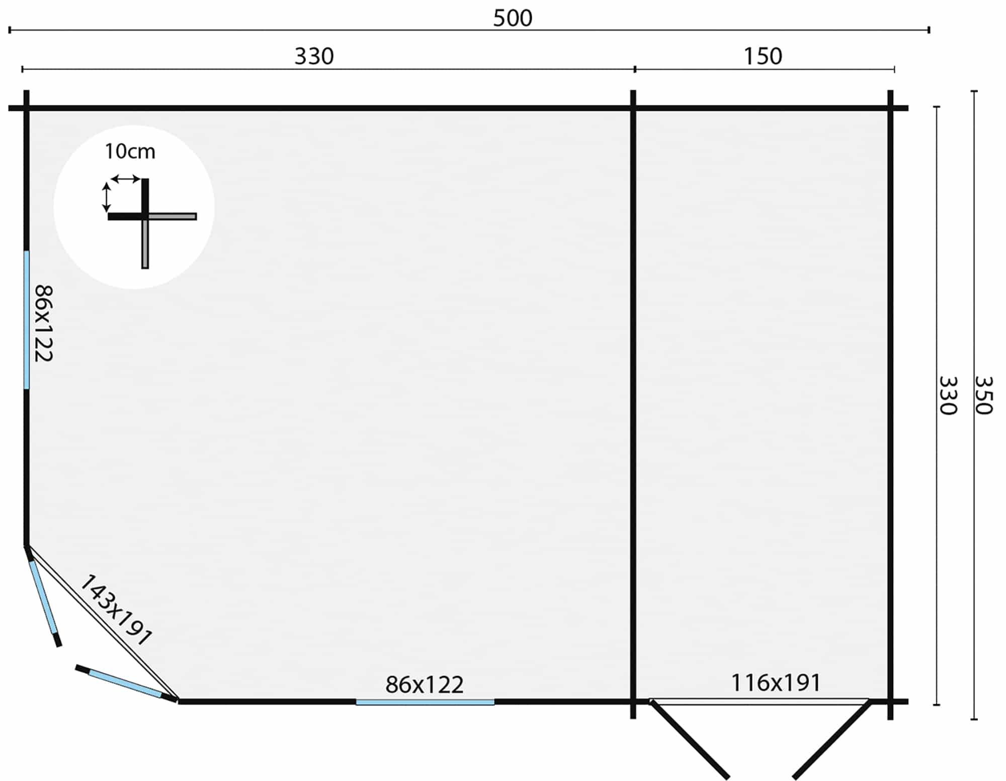 Blokhut – Tuinhuis Helge | 44 mm | vuren grijs geïmpregneerd