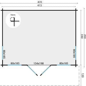 blokhut tuinhuis lory | 44 mm | vuren groen geïmpregneerd