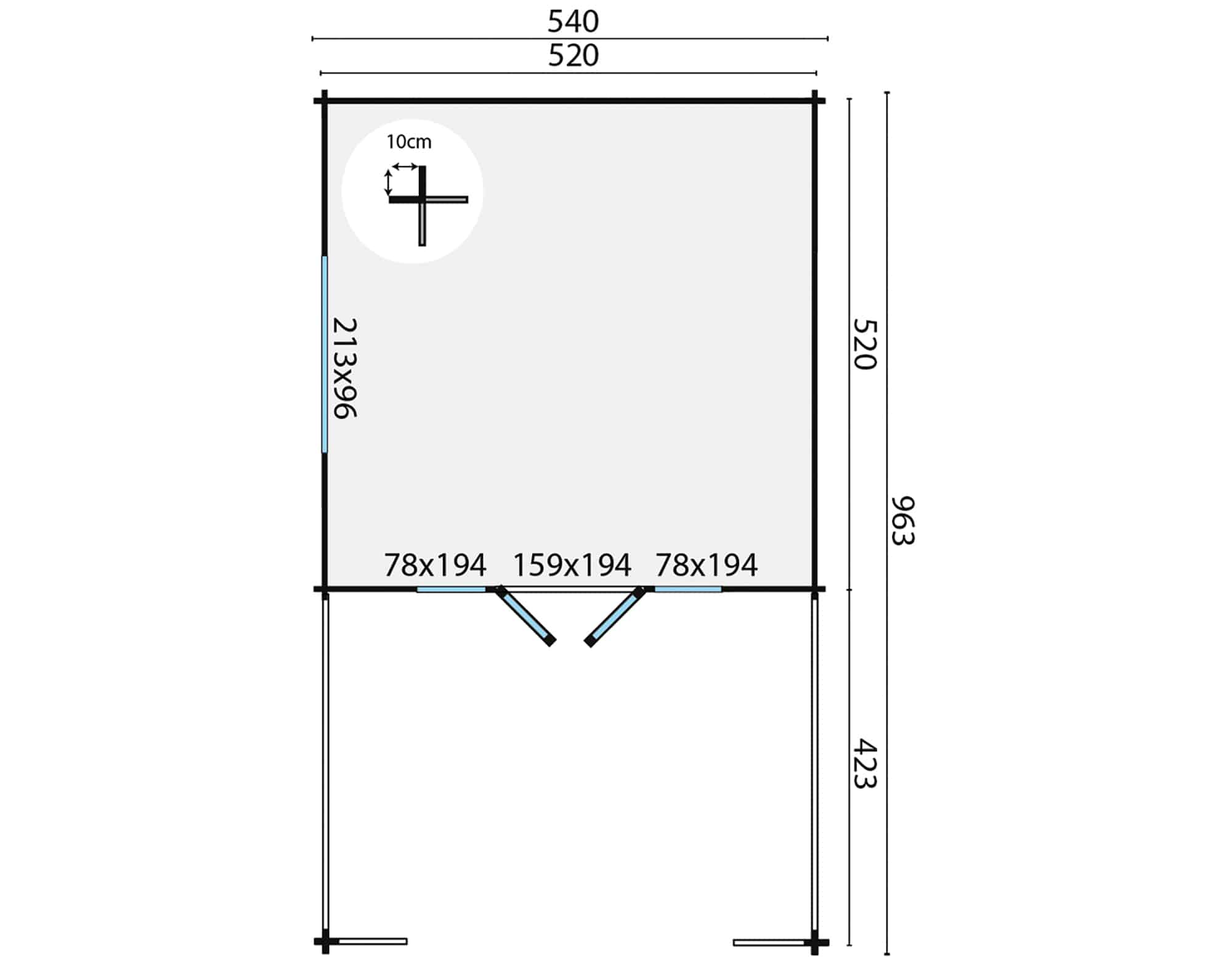 Blokhut – Tuinhuis Sheffield | 58 mm | vuren grijs geïmpregneerd