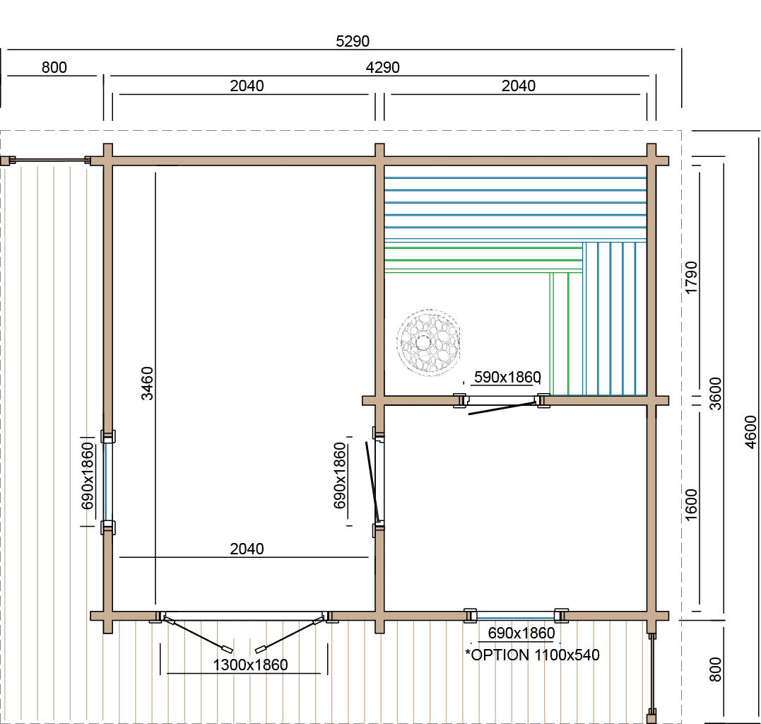 Sauna huis Puolanka | 70 mm | onbehandeld