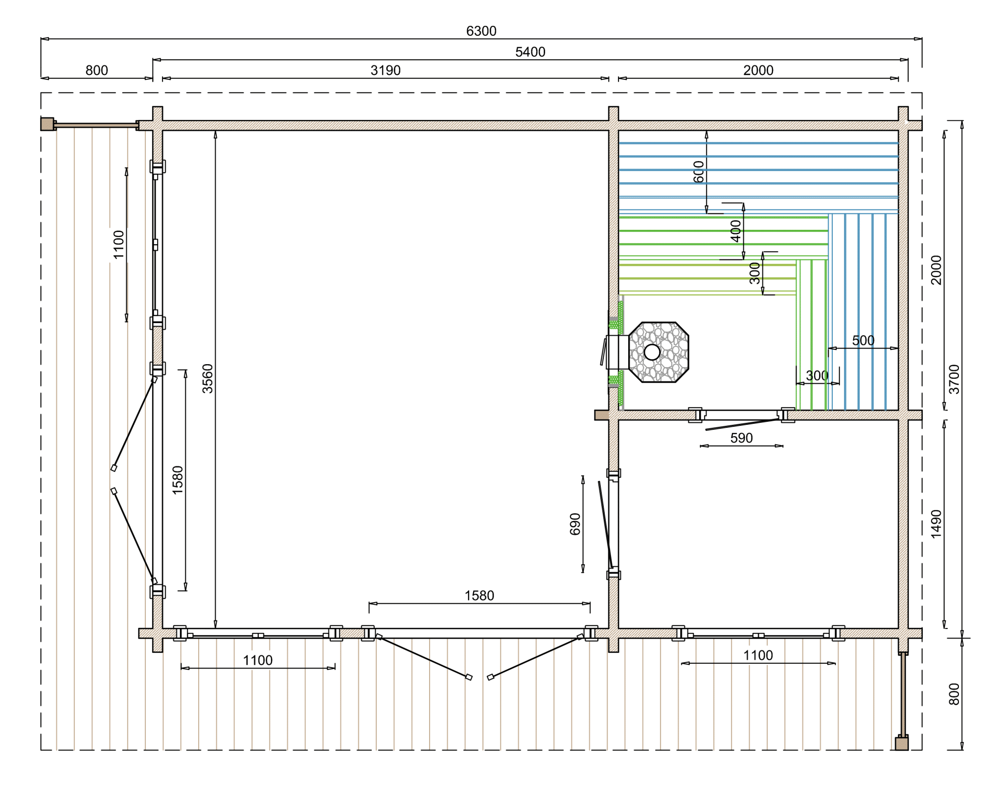 Sauna huis Kristinestad | 70 mm | onbehandeld