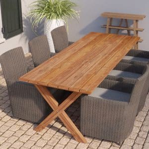 tuintafel rustiek teak 250 x 100 cm kruispoot