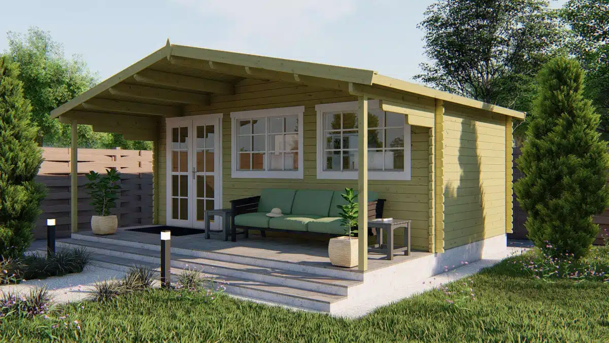 Blokhut – Tuinhuis Pinkus | 44 mm | vuren grijs geïmpregneerd