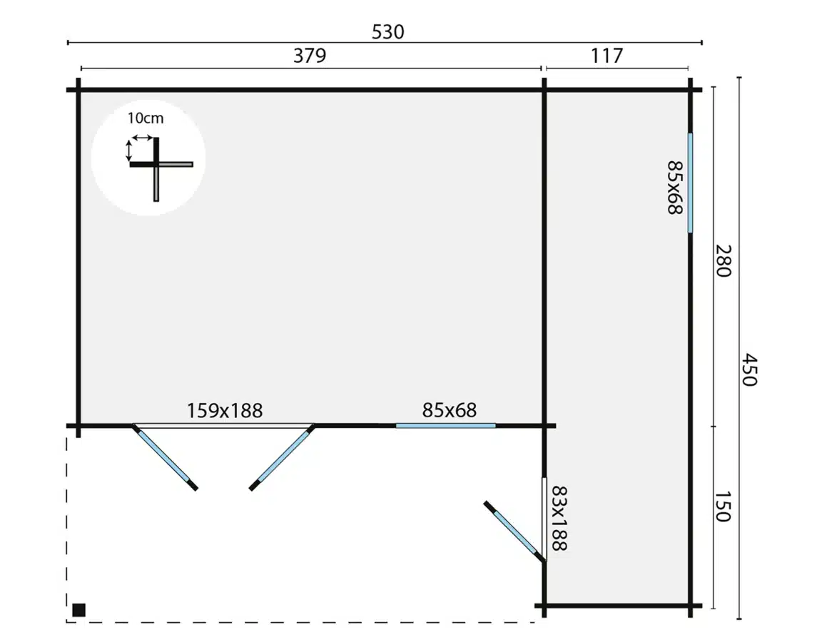 Blokhut – Tuinhuis Wolfgang | 44 mm | vuren bruin geïmpregneerd