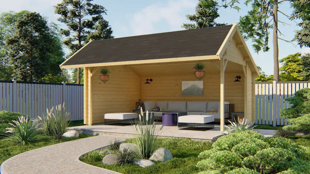 Blokhut – Tuinhuis Thüringen | 44 mm | vuren honinggeel geïmpregneerd