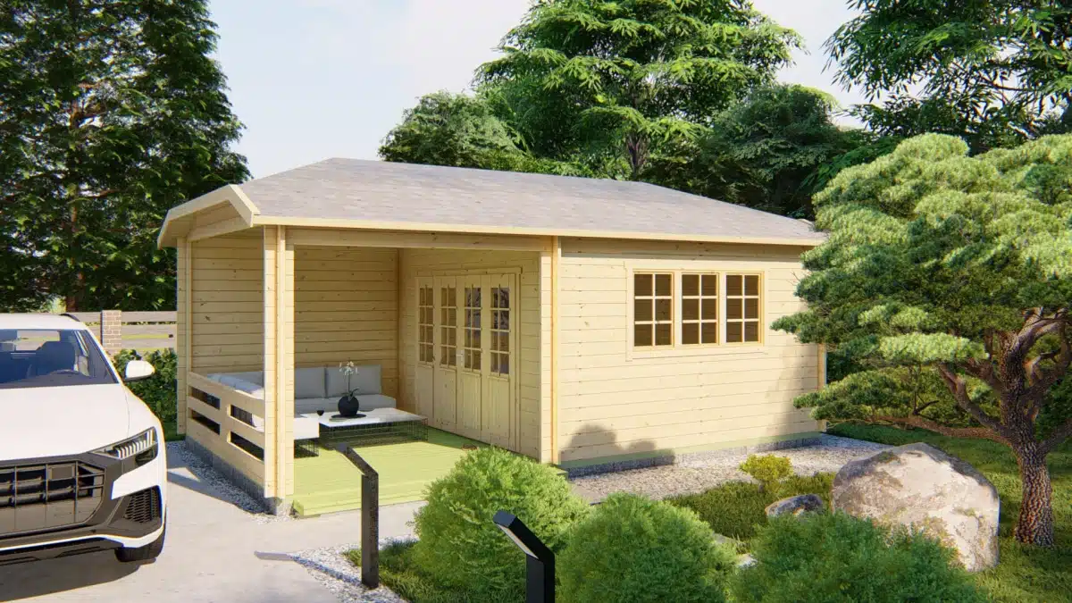Blokhut – Tuinhuis Torkel | 44 mm | vuren groen geïmpregneerd