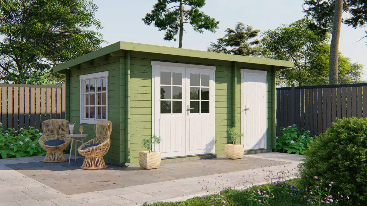 Blokhut – Tuinhuis Santander | 34 mm | vuren honinggeel geïmpregneerd