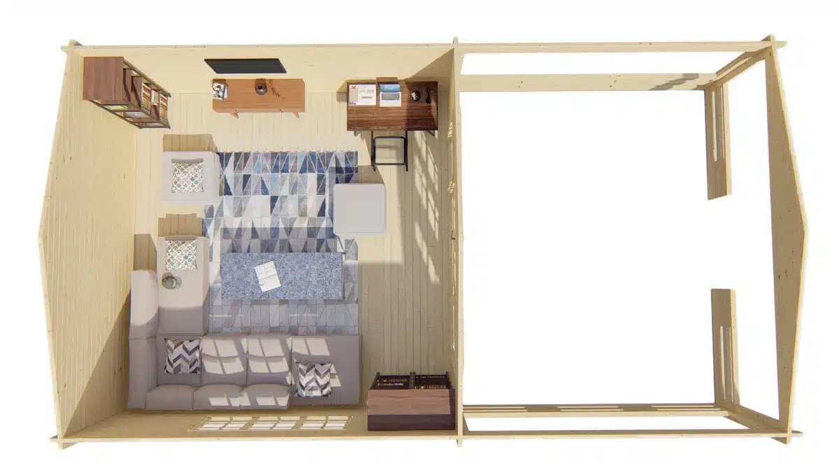Blokhut – Tuinhuis Sheffield | 58 mm | vuren honinggeel geïmpregneerd