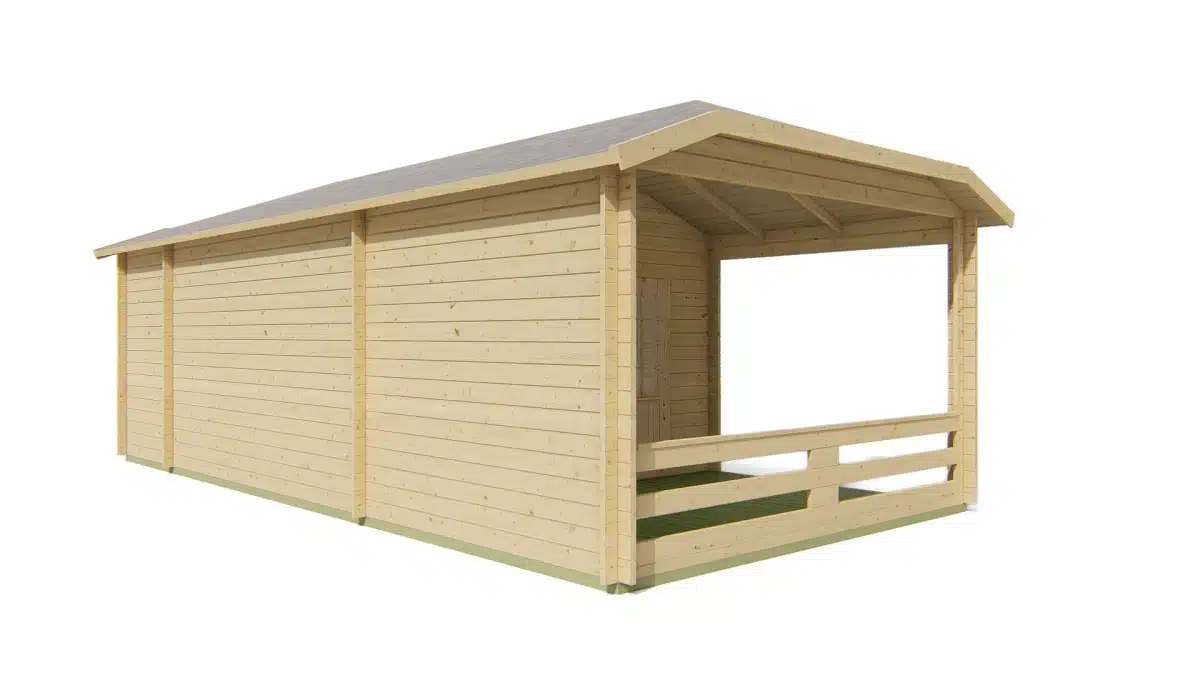 Blokhut – Tuinhuis Sibella | 44 mm | vuren honinggeel geïmpregneerd