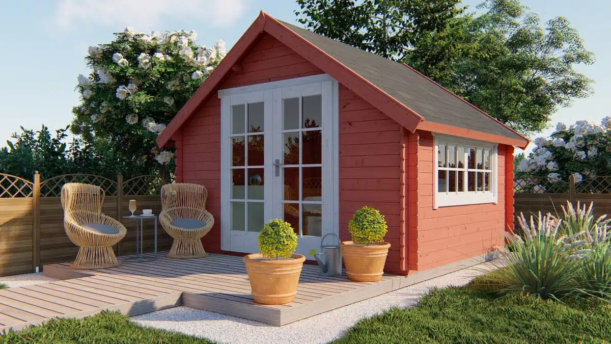 Blokhut – Tuinhuis Skov | 28 mm | vuren honinggeel geïmpregneerd