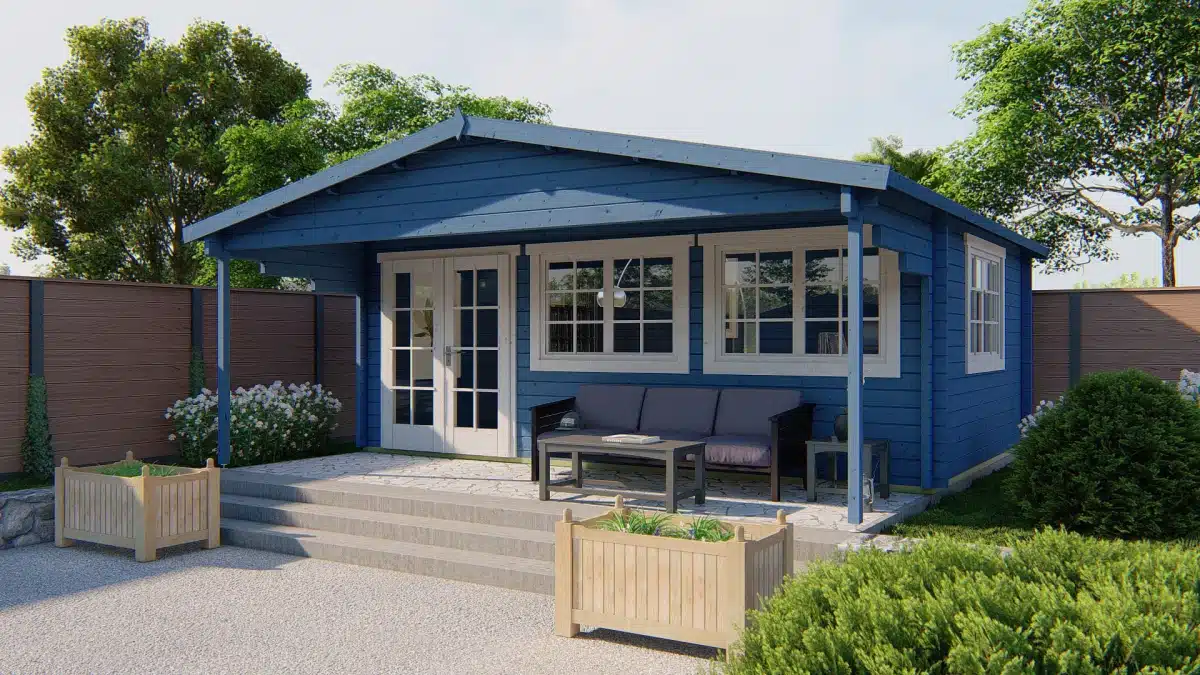 Blokhut – Tuinhuis Torsten | 58 mm | vuren honinggeel geïmpregneerd