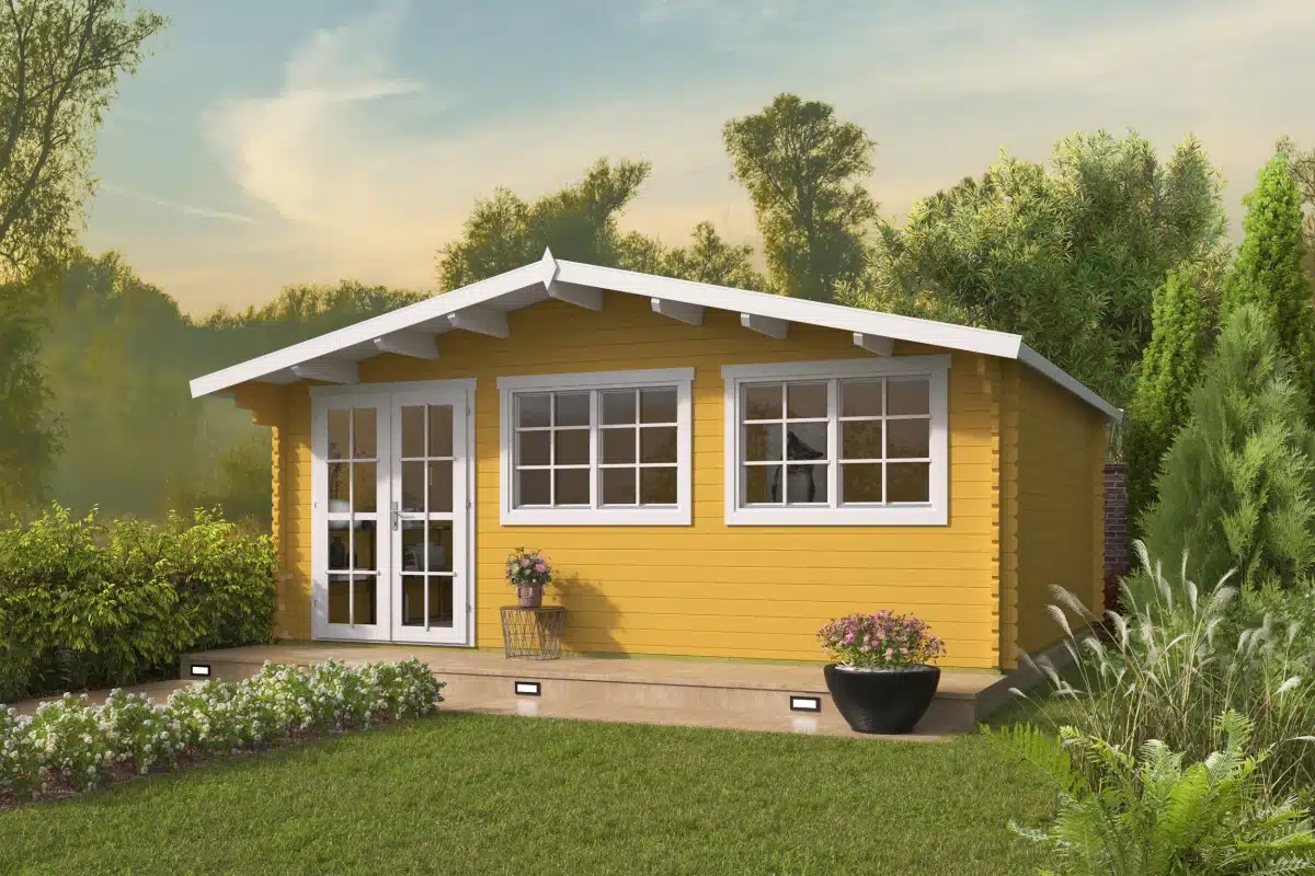 Blokhut – Tuinhuis Tova | 44 mm | vuren grijs geïmpregneerd