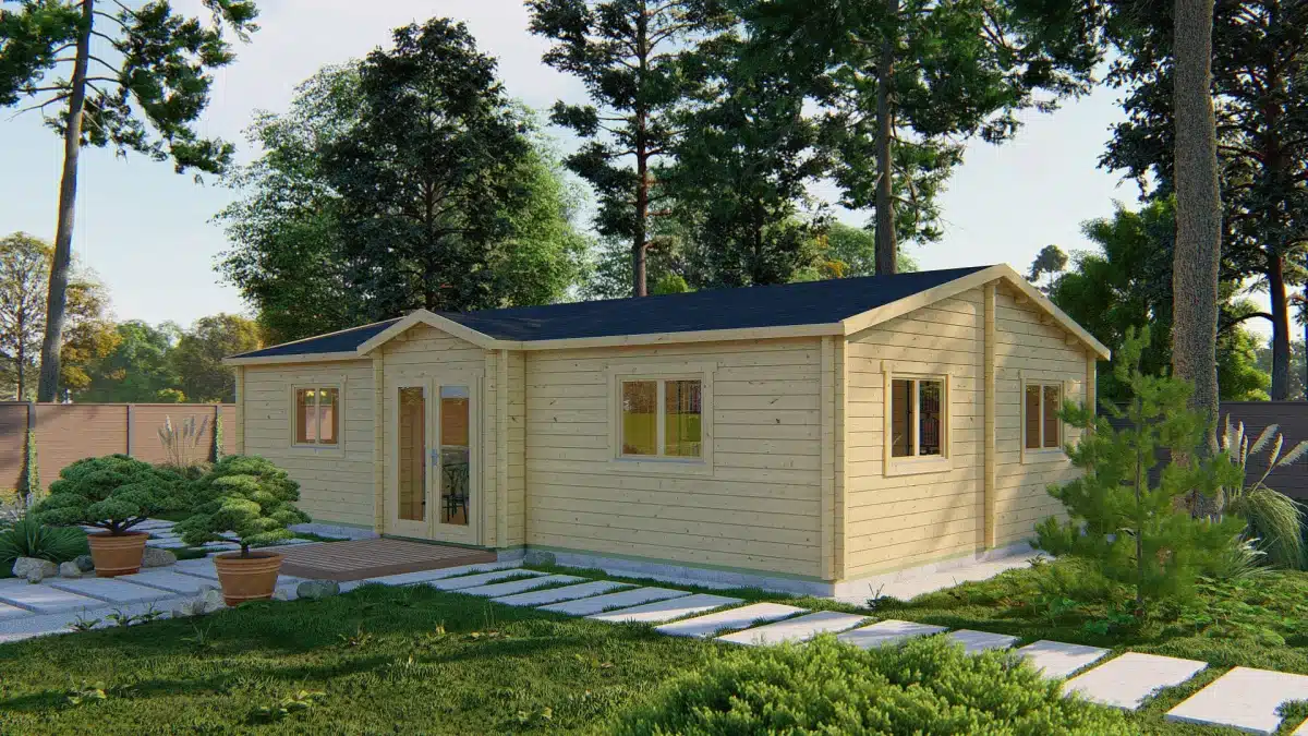 Blokhut – Tuinhuis Skerries | 70 mm | vuren honinggeel geïmpregneerd