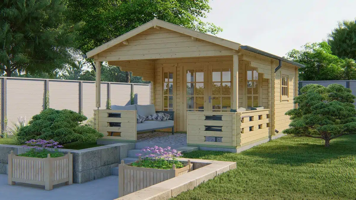 Blokhut – Tuinhuis Sanstrov | 44 mm | vuren bruin geïmpregneerd