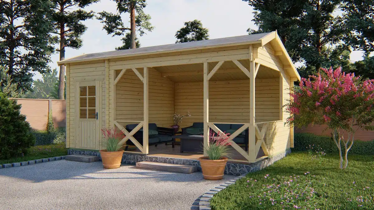 Blokhut – Tuinhuis Selma | 40 mm | vuren bruin geïmpregneerd
