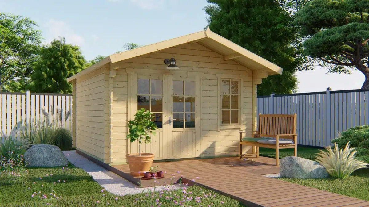 Blokhut – Tuinhuis Ulrik | 44 mm | vuren honinggeel geïmpregneerd
