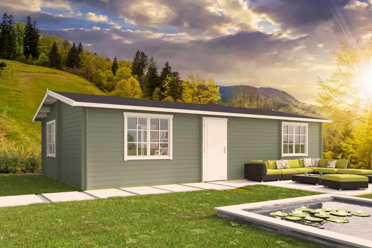 Blokhut – Tuinhuis Navarra | 44 mm | grijs geïmpregneerd