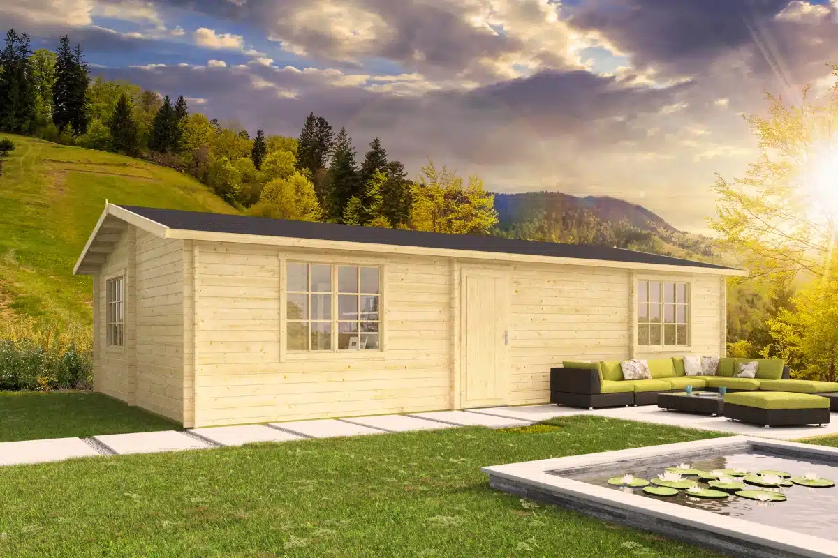 Blokhut – Tuinhuis Navarra | 44 mm | grijs geïmpregneerd