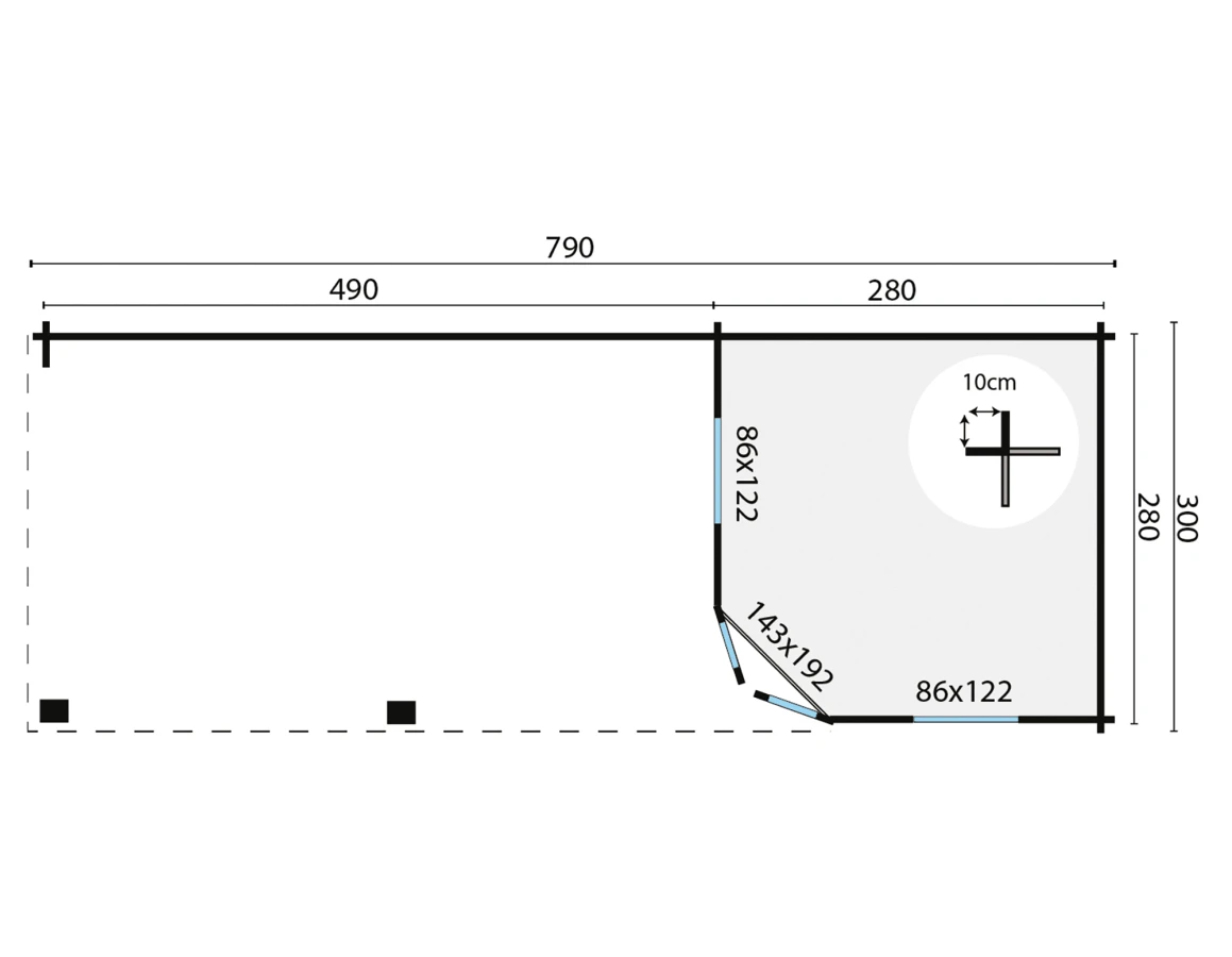 Blokhut – Tuinhuis Bertil | 44 mm | vuren grijs geïmpregneerd
