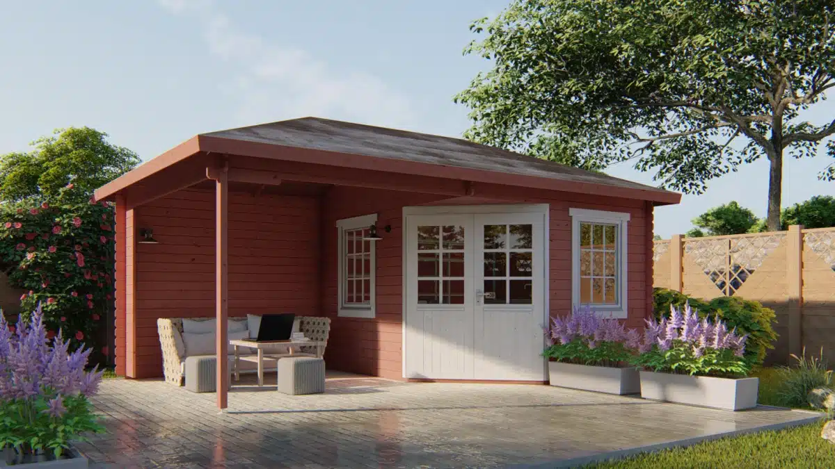 Blokhut – Tuinhuis Christoffer | 28 mm | vuren bruin geïmpregneerd