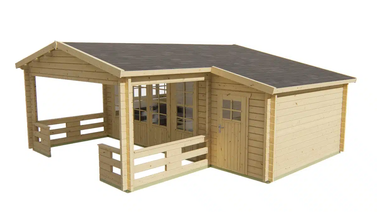 Blokhut – Tuinhuis Coventry | 58 mm | vuren honinggeel geïmpregneerd
