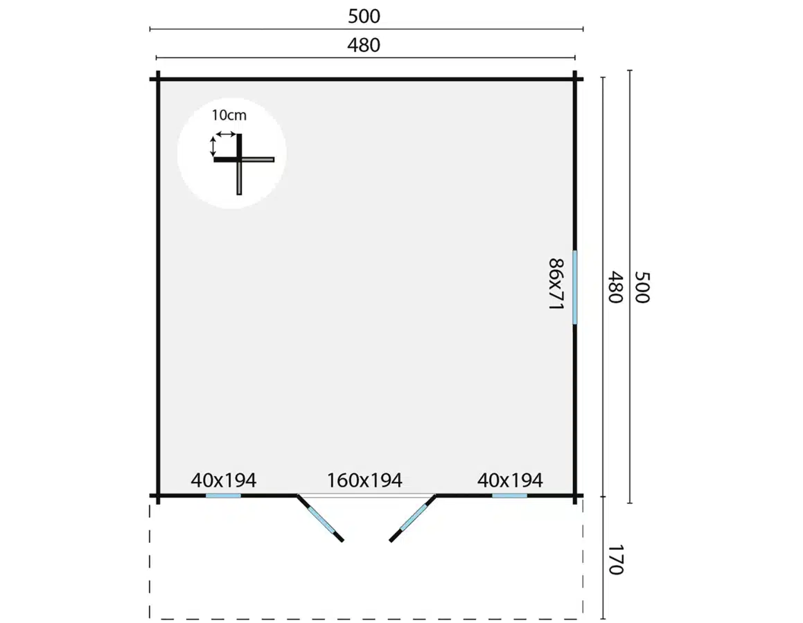 Blokhut – Tuinhuis Emiel | 44 mm | vuren grijs geïmpregneerd