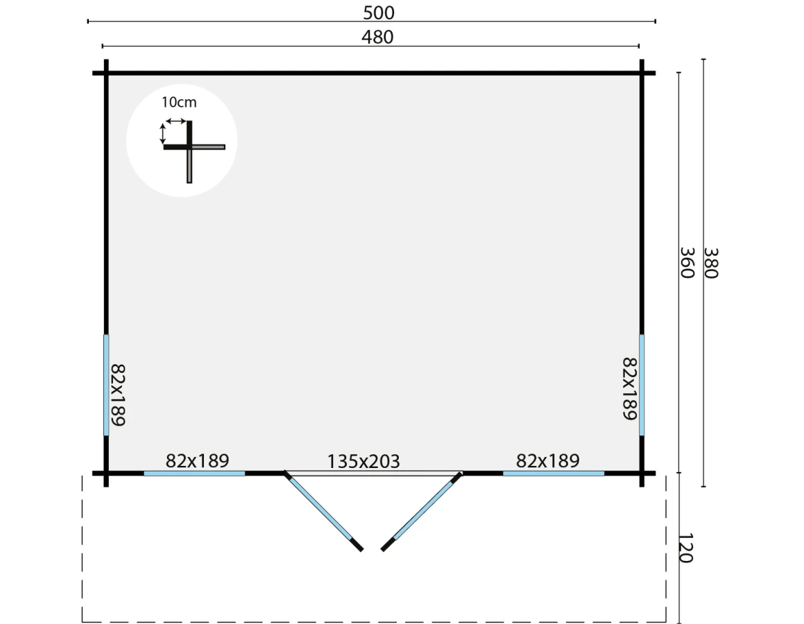 Blokhut – Tuinhuis Yorick | 44 mm | vuren groen geïmpregneerd