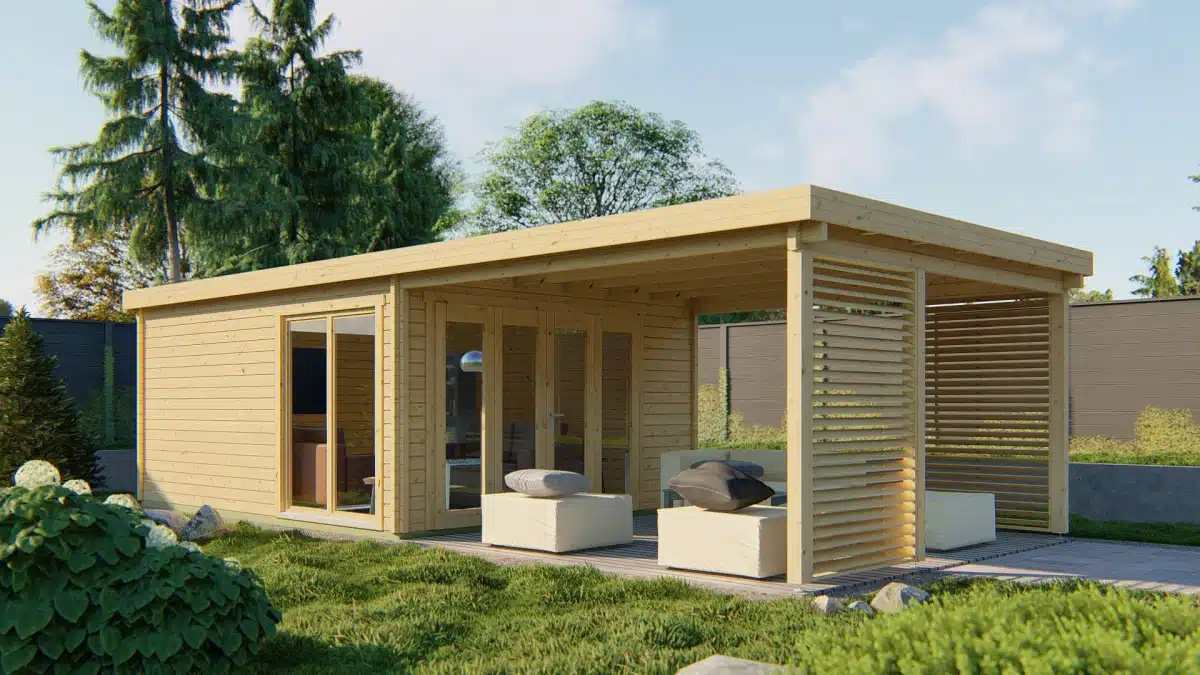 Blokhut – Tuinhuis Casper | 58 mm | vuren honinggeel geïmpregneerd