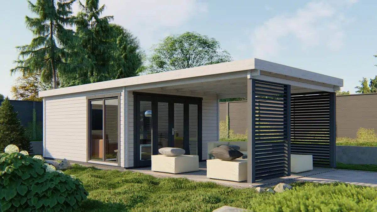 Blokhut – Tuinhuis Casper | 58 mm | vuren honinggeel geïmpregneerd