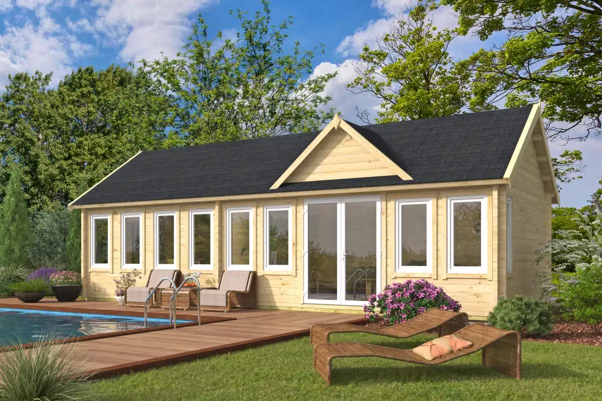 Blokhut – Tuinhuis Big Lauren | 70 mm | vuren bruin geïmpregneerd