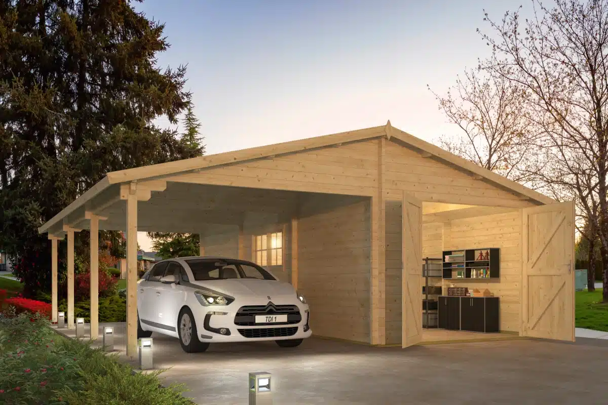 Garage-carport Berggren | 58 mm | vuren grijs geïmpregneerd