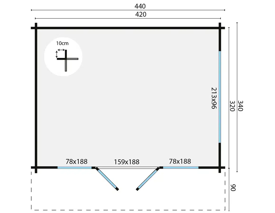 Blokhut – Tuinhuis Blackpool | 58 mm | vuren honinggeel geïmpregneerd