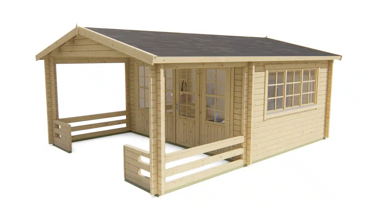Blokhut – Tuinhuis Bolton | 58 mm | vuren grijs geïmpregneerd