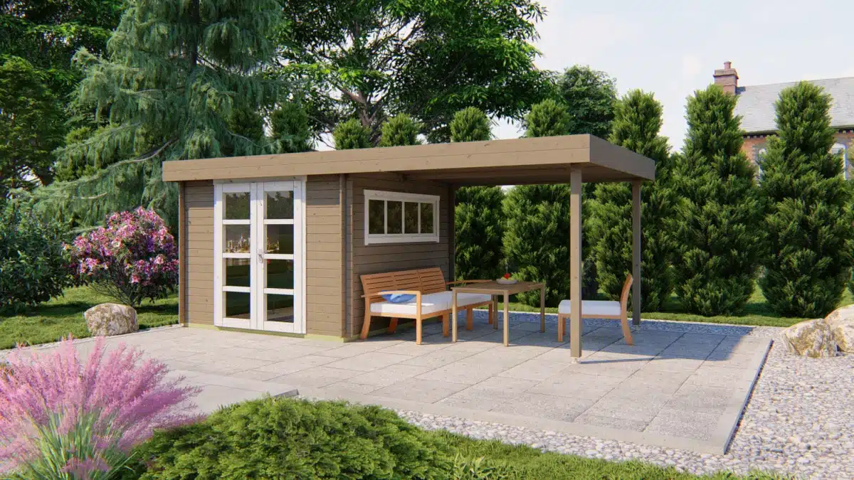 Blokhut – Tuinhuis Dellinger | 28 mm | vuren honinggeel geïmpregneerd