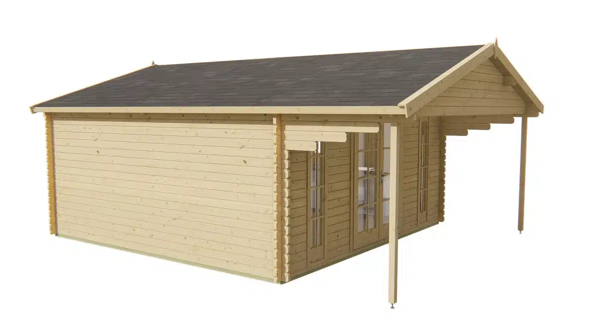 Blokhut – Tuinhuis Emiel | 44 mm | vuren honinggeel geïmpregneerd