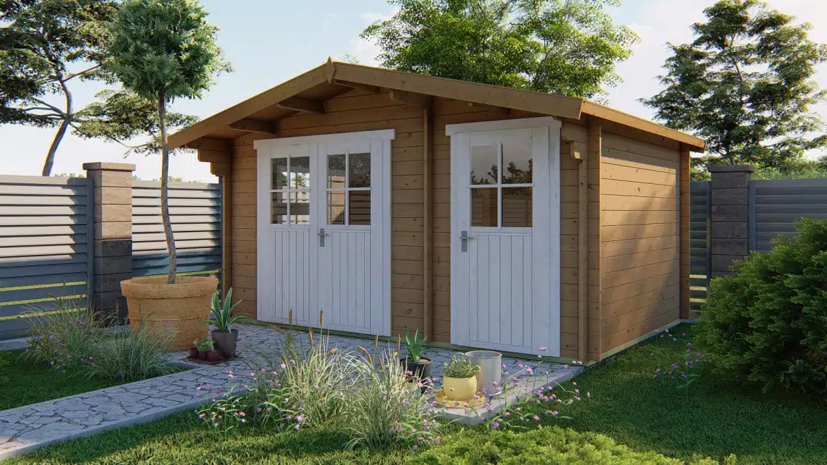 Blokhut – Tuinhuis Fraga | 34 mm | vuren honinggeel geïmpregneerd