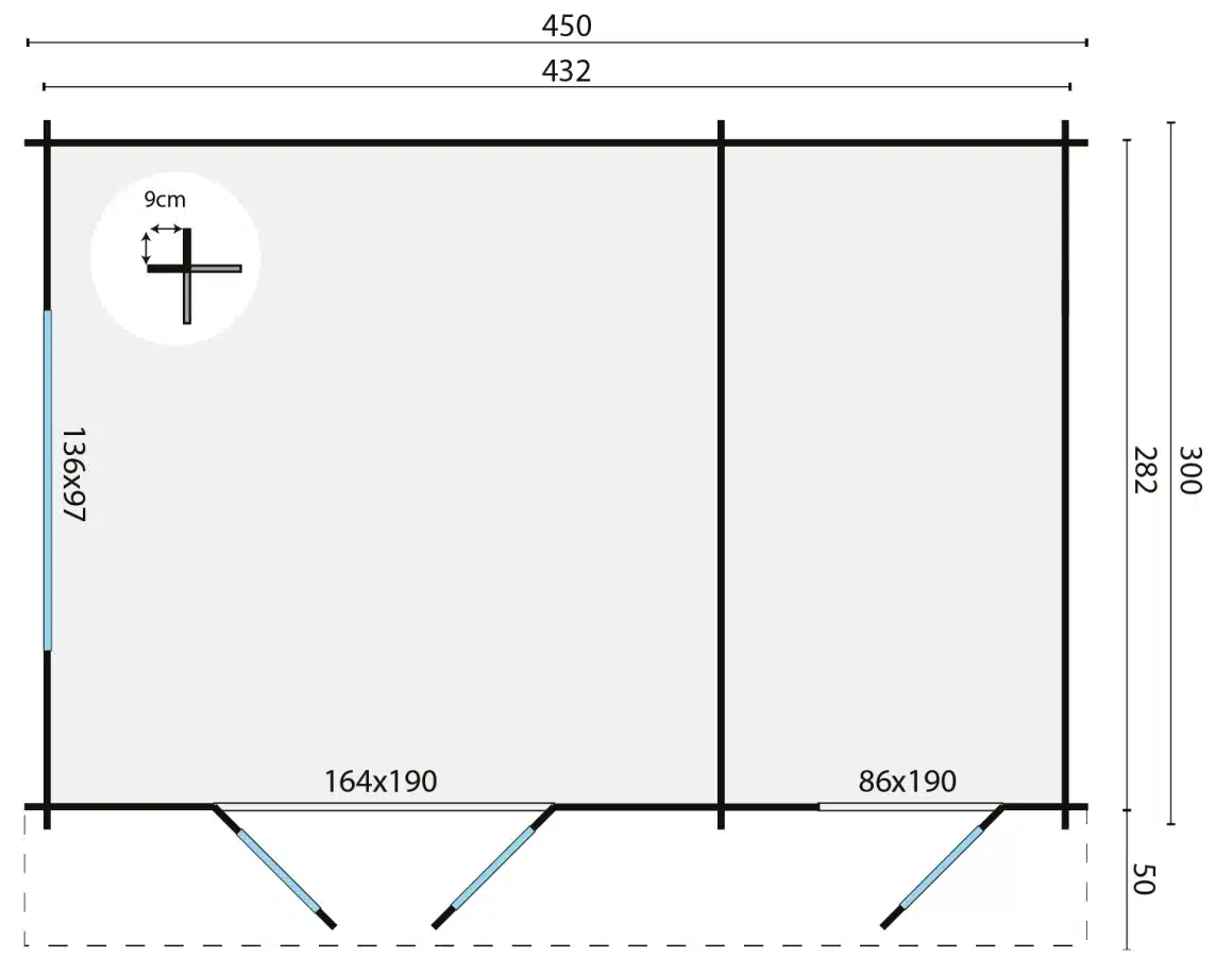 Blokhut – Tuinhuis Fraga | 34 mm | vuren honinggeel geïmpregneerd