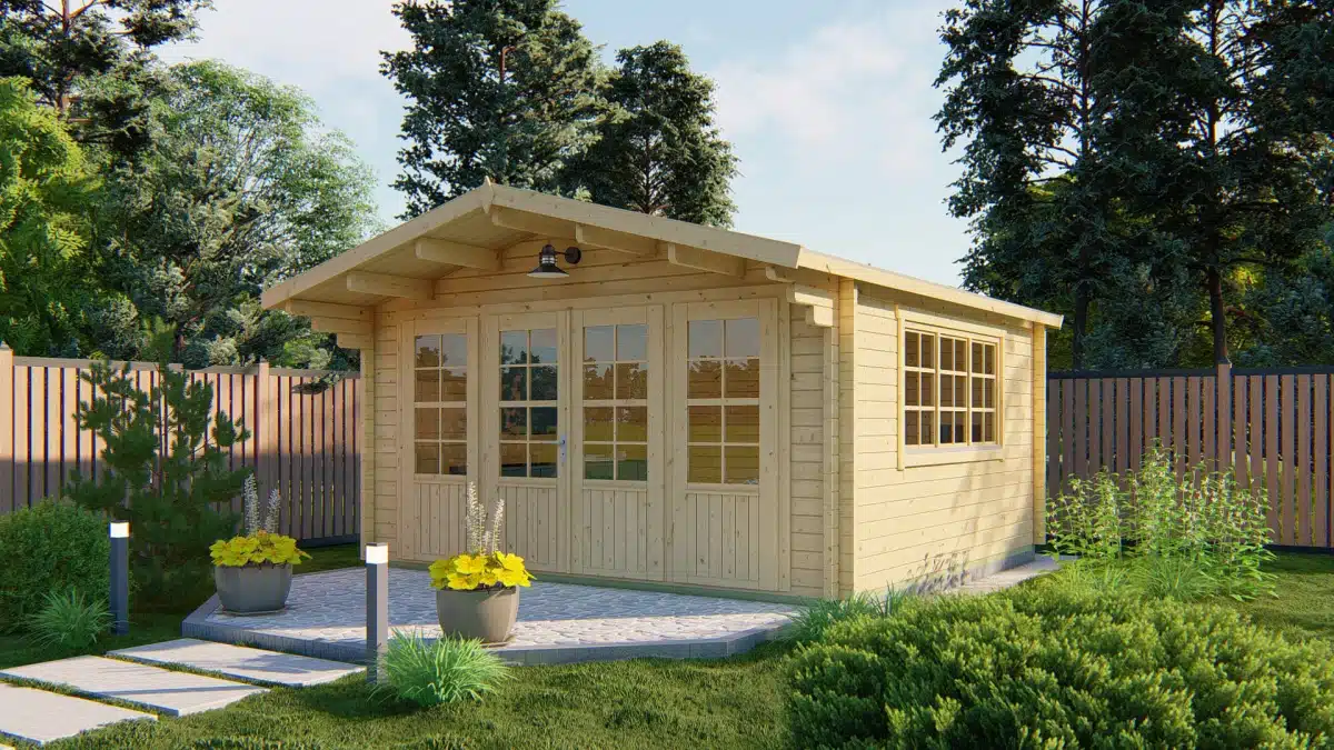 Blokhut – Tuinhuis Blackpool | 58 mm | vuren honinggeel geïmpregneerd
