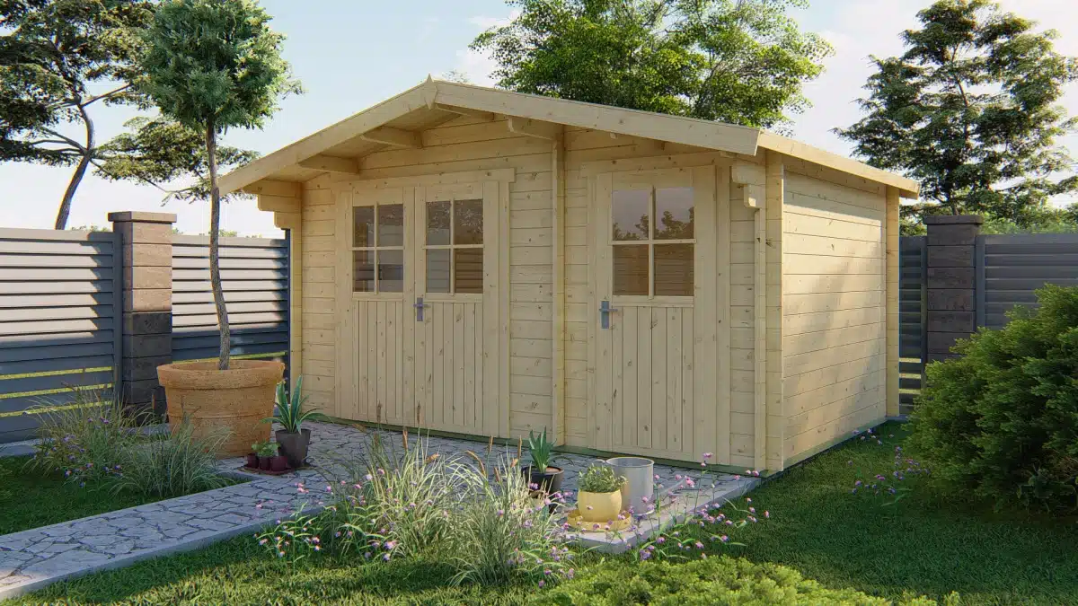Blokhut – Tuinhuis Fraga | 34 mm | vuren grijs geïmpregneerd