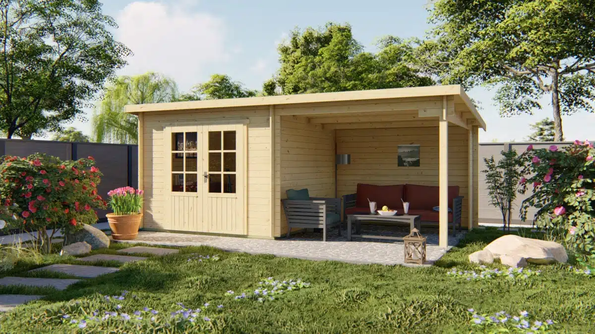 Blokhut – Tuinhuis Chappo | 28 mm | vuren honinggeel geïmpregneerd