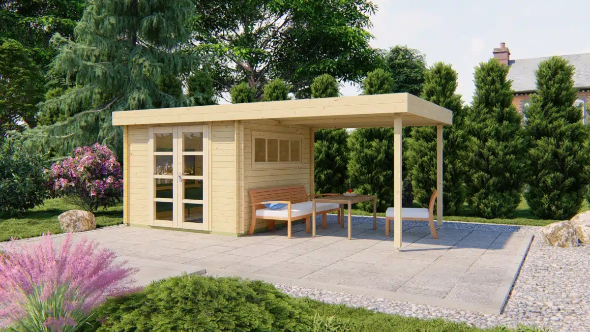 Blokhut – Tuinhuis Dellinger | 28 mm | vuren bruin geïmpregneerd