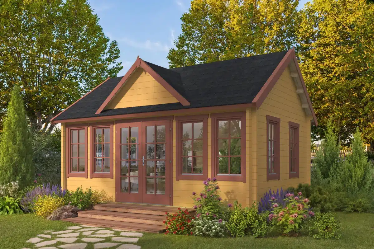 Blokhut – Tuinhuis Clockhouse Trevor | 70 mm | vuren grijs geïmpregneerd