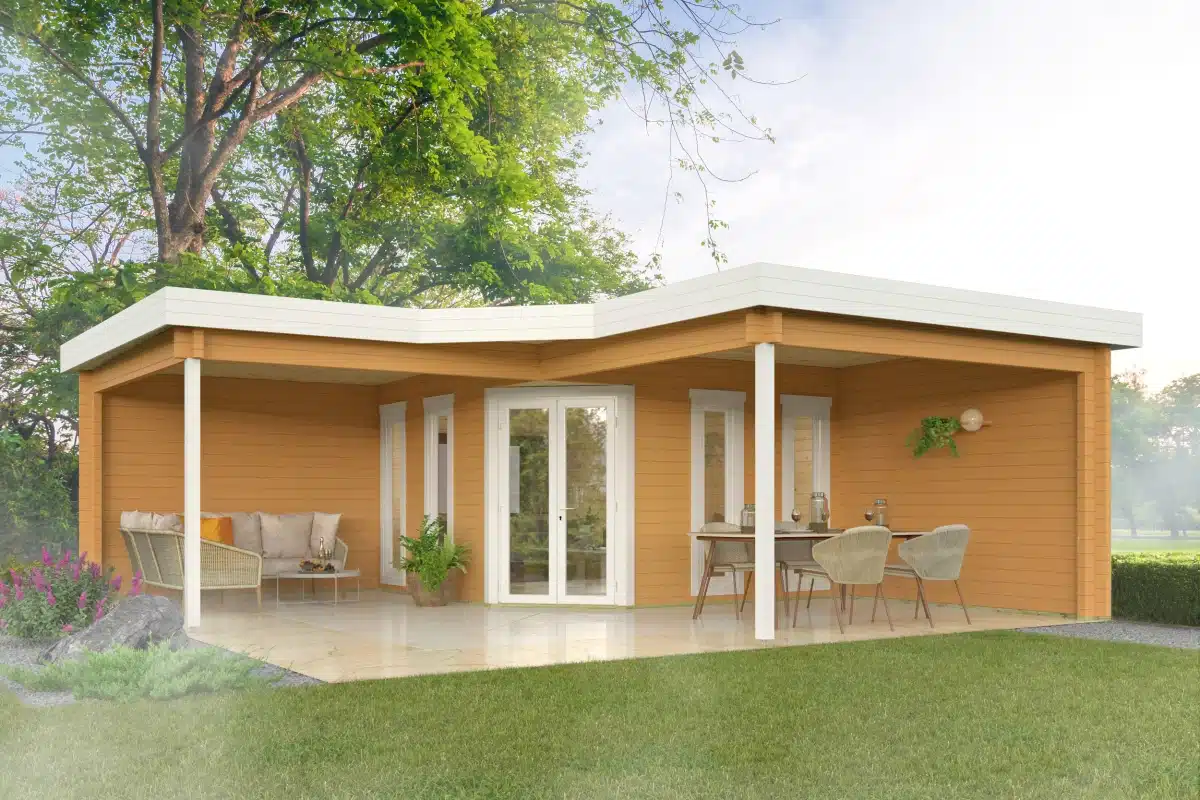 Blokhut – Tuinhuis Bridgend | 70 mm | honinggeel geïmpregneerd