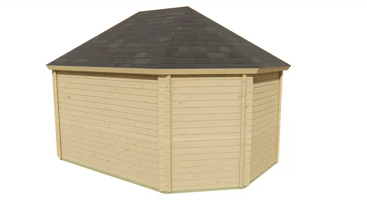 Blokhut – Tuinhuis Gudrun | 44 mm | vuren grijs geïmpregneerd