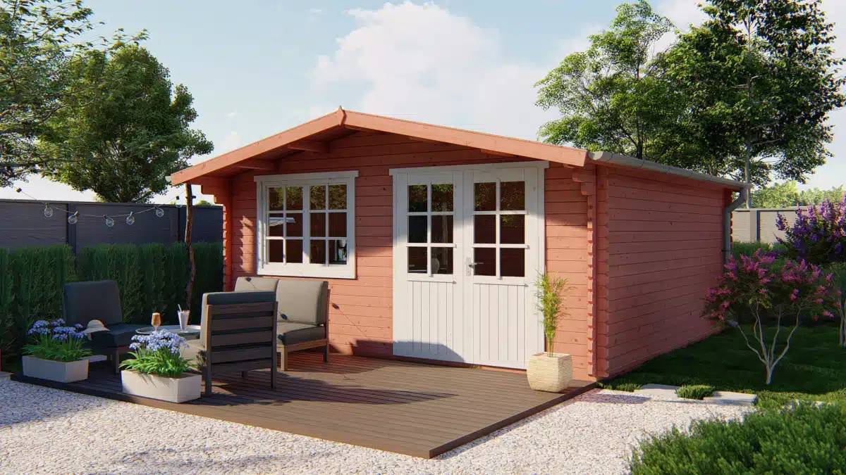 Blokhut – Tuinhuis Hendrick | 44 mm | vuren bruin geïmpregneerd
