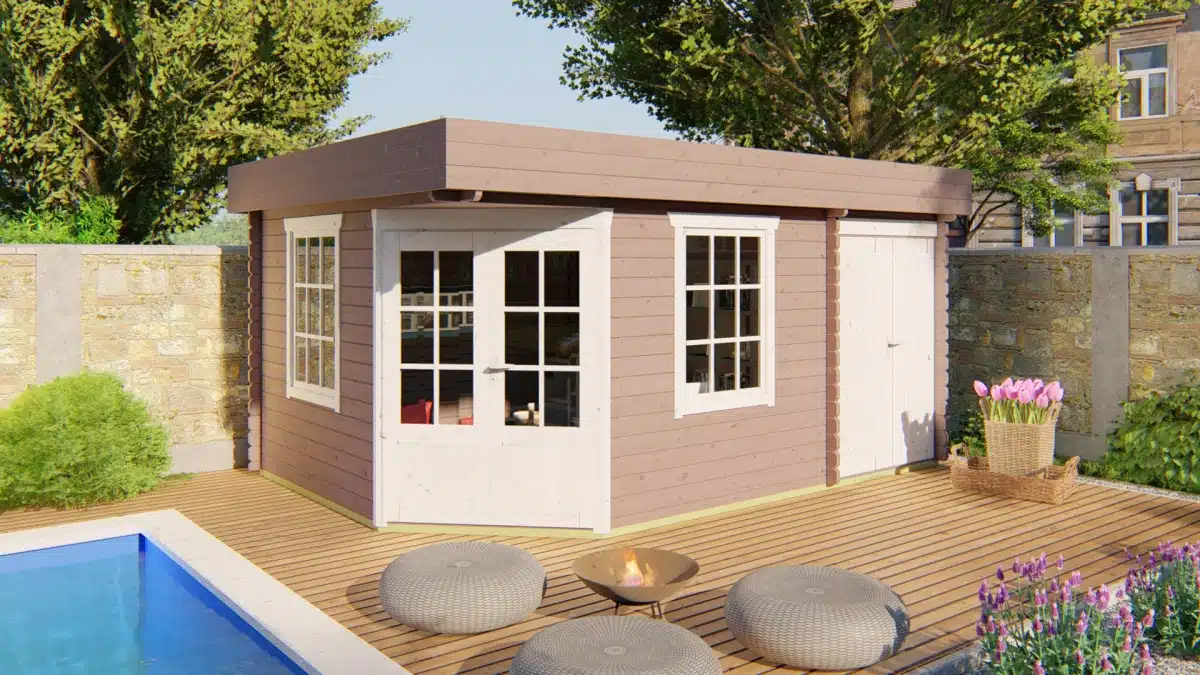 Blokhut – Tuinhuis Helge | 44 mm | vuren honinggeel geïmpregneerd