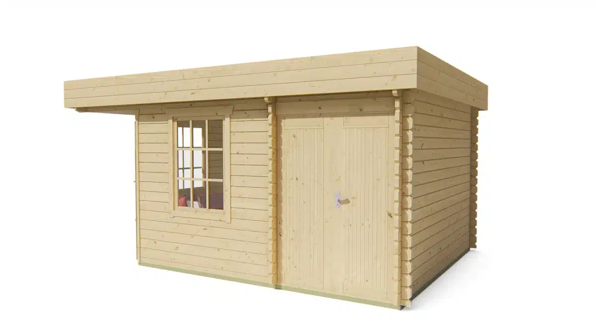 Blokhut – Tuinhuis Helge | 44 mm | vuren honinggeel geïmpregneerd
