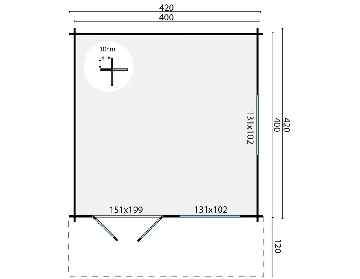 Blokhut – Tuinhuis Inge | 44 mm | vuren grijs geïmpregneerd
