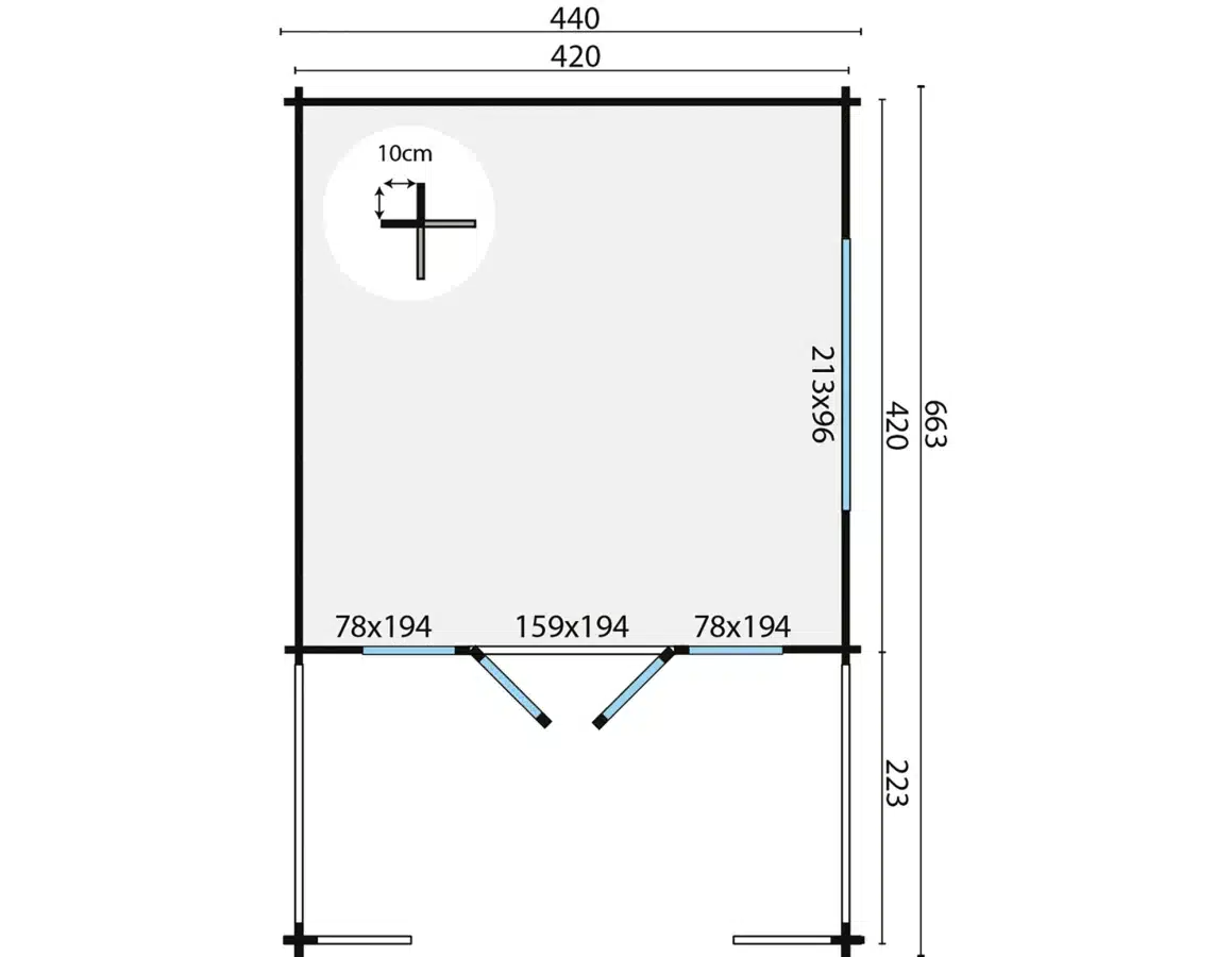 Blokhut – Tuinhuis Ipswich | 58 mm | vuren grijs geïmpregneerd